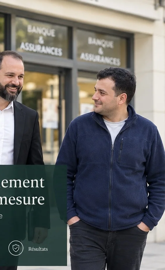 Alper Kilic avec un client devant une agence bancaire